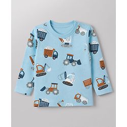 Babyhug 100% Cotton Knit Full Sleeves Tshirts With Vehicle Print Pack Of 3 - Orange & Blue