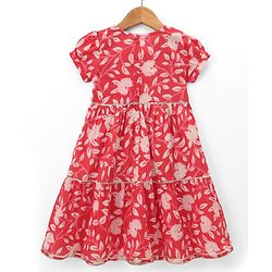 Babyhug Cambric Woven Ethnic Dress with Half Sleeves and Floral Print in Pink for 3-6 Months