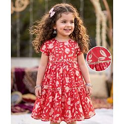 Babyhug Cambric Woven Ethnic Dress with Half Sleeves and Floral Print in Pink for 3-6 Months