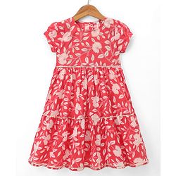 Babyhug Cambric Woven Ethnic Dress with Half Sleeves and Floral Print in Pink for 3-6 Months