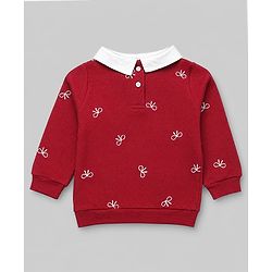 Babyhug 100% Cotton Terry Knit Top and Skirt with Full Sleeves and Tartan Plaid Print in Maroon for 12-18 Months