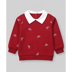 Babyhug 100% Cotton Terry Knit Top and Skirt with Full Sleeves and Tartan Plaid Print in Maroon for 12-18 Months