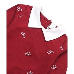 Babyhug 100% Cotton Terry Knit Top and Skirt with Full Sleeves and Tartan Plaid Print in Maroon for 12-18 Months
