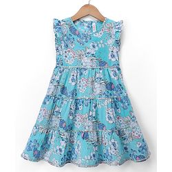 Babyhug Cambric Woven Ethnic Dresses with Half Sleeves and Floral Print - Light Blue