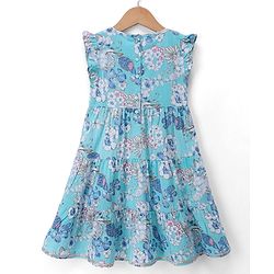 Babyhug Cambric Woven Ethnic Dresses with Half Sleeves and Floral Print - Light Blue