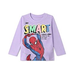 Babyhug Marvel 100% Cotton Single Jersey Knit T-Shirt with Full Sleeves and Spiderman Graphic Print - Lavender