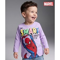 Babyhug Marvel 100% Cotton Single Jersey Knit T-Shirt with Full Sleeves and Spiderman Graphic Print - Lavender