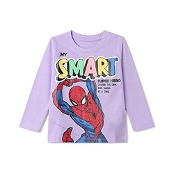Babyhug Marvel 100% Cotton Single Jersey Knit T-Shirt with Full Sleeves and Spiderman Graphic Print - Lavender