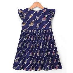 Babyhug Woven Brocade Ethnic Dress with Half Sleeves, and Paisley Print - Purple