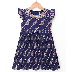 Babyhug Woven Brocade Ethnic Dress with Half Sleeves, and Paisley Print - Purple