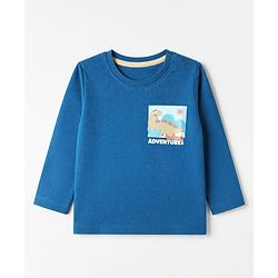 Babyhug 100% Cotton Knit Full Sleeves T-Shirt With Front & Back And Dinosaur Print - Blue