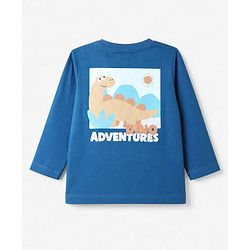 Babyhug 100% Cotton Knit Full Sleeves T-Shirt With Front & Back And Dinosaur Print - Blue