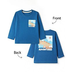 Babyhug 100% Cotton Knit Full Sleeves T-Shirt With Front & Back And Dinosaur Print - Blue
