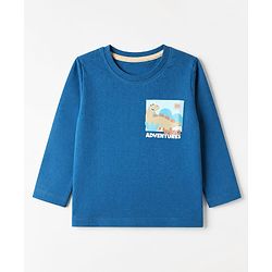 Babyhug 100% Cotton Knit Full Sleeves T-Shirt With Front & Back And Dinosaur Print - Blue