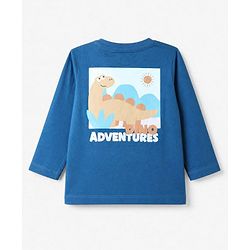 Babyhug 100% Cotton Knit Full Sleeves T-Shirt With Front & Back And Dinosaur Print - Blue