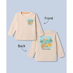 Babyhug 100% Cotton Knit T-Shirt with Full Sleeves Front and Back Dinosaur Print in Offwhite