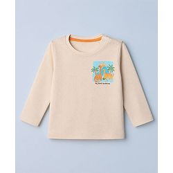 Babyhug 100% Cotton Knit T-Shirt with Full Sleeves Front and Back Dinosaur Print in Offwhite