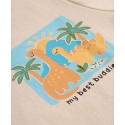Babyhug 100% Cotton Knit T-Shirt with Full Sleeves Front and Back Dinosaur Print in Offwhite