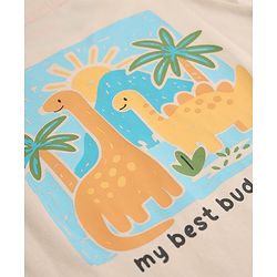 Babyhug 100% Cotton Knit T-Shirt with Full Sleeves Front and Back Dinosaur Print in Offwhite