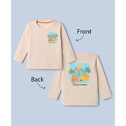 Babyhug 100% Cotton Knit T-Shirt with Full Sleeves Front and Back Dinosaur Print in Offwhite
