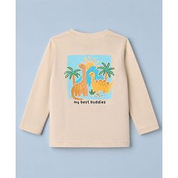 Babyhug 100% Cotton Knit T-Shirt with Full Sleeves Front and Back Dinosaur Print in Offwhite
