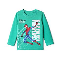 Babyhug Marvel 100% Cotton Knit T-Shirt with Full Sleeves and Spider-Man Print in Mint