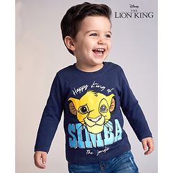 Babyhug Disney Cotton Single Jersey Knit T-Shirt with Full Sleeves and Simba Print - Navy Blue