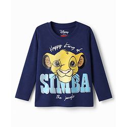 Babyhug Disney Cotton Single Jersey Knit T-Shirt with Full Sleeves and Simba Print - Navy Blue