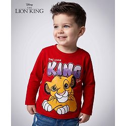 Babyhug Disney Cotton Single Jersey Knit Full Sleeves T-Shirt with Simba King Print - Red