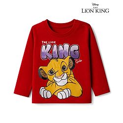 Babyhug Disney Cotton Single Jersey Knit Full Sleeves T-Shirt with Simba King Print - Red