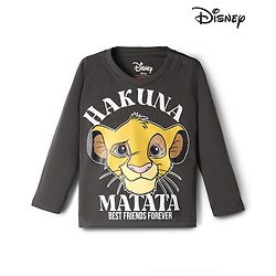 Babyhug Disney Cotton Single Jersey Knit T-Shirt with Full Sleeves and The Lion King Print in Grey for 9-12 Months