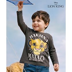 Babyhug Disney Cotton Single Jersey Knit T-Shirt with Full Sleeves and The Lion King Print in Grey for 9-12 Months