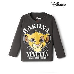 Babyhug Disney Cotton Single Jersey Knit T-Shirt with Full Sleeves and The Lion King Print in Grey for 9-12 Months