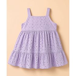 Babyhug 100% Cotton Woven Frock and Tee with Half Sleeves and Eyelet Embroidery in Lavender for 3-6 Months
