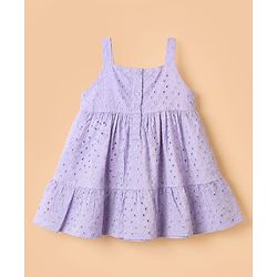 Babyhug 100% Cotton Woven Frock and Tee with Half Sleeves and Eyelet Embroidery in Lavender for 3-6 Months