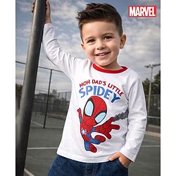 Babyhug Marvel Cotton Single Jersey Knit T-Shirt with Full Sleeves and Spiderman Print in White for 6-9 Months