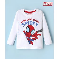 Babyhug Marvel Cotton Single Jersey Knit T-Shirt with Full Sleeves and Spiderman Print in White for 6-9 Months