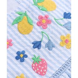 Babyhug Cotton Woven Fit and Flare Frock with Half Sleeves and Fruit and Flowers Embroidery - Blue
