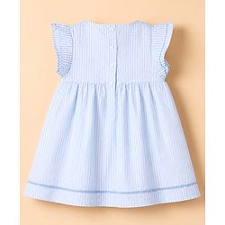 Babyhug Cotton Woven Fit and Flare Frock with Half Sleeves and Fruit and Flowers Embroidery - Blue
