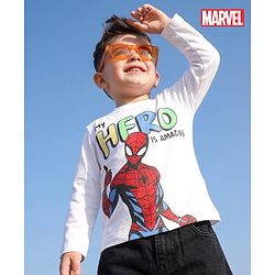 Babyhug Marvel Cotton Single Jersey Knit T-Shirt with Full Sleeves and Spider Man Print in White for 9-12 Months