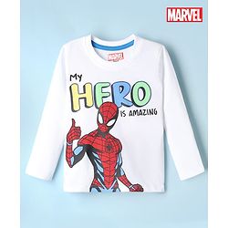 Babyhug Marvel Cotton Single Jersey Knit T-Shirt with Full Sleeves and Spider Man Print in White for 9-12 Months