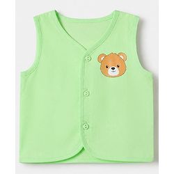 Babyhug 100% Cotton Cambric Woven Jhablas with Sleeveless and Bear Print Pack of 3 - Green Peach & Orange