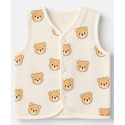 Babyhug 100% Cotton Cambric Woven Jhablas with Sleeveless and Bear Print Pack of 3 - Green Peach & Orange