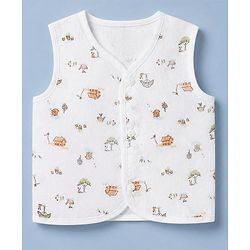 Babyhug 100% Cotton Cambric Woven Sleeveless Jhablas with Fox Print Pack of 3 - White Green & Orange