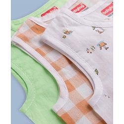 Babyhug 100% Cotton Cambric Woven Sleeveless Jhablas with Fox Print Pack of 3 - White Green & Orange