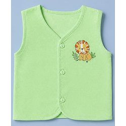 Babyhug 100% Cotton Cambric Woven Jhablas with Sleeveless and Lion Print Pack of 3 - Green Peach & White