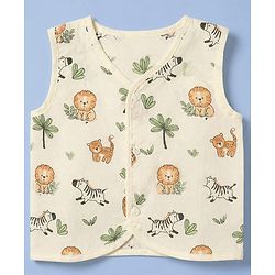Babyhug 100% Cotton Cambric Woven Jhablas with Sleeveless and Lion Print Pack of 3 - Green Peach & White