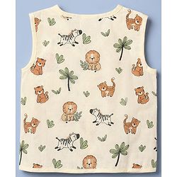 Babyhug 100% Cotton Cambric Woven Jhablas with Sleeveless and Lion Print Pack of 3 - Green Peach & White
