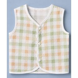 Babyhug 100% Cotton Cambric Woven Jhablas with Sleeveless and Lion Print Pack of 3 - Green Peach & White