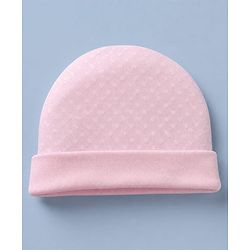 Babyhug 100% Cotton Interlock Knit Cap, Mitten & Booties with Polka Dots in Pink - Diameter - 14.5 cm